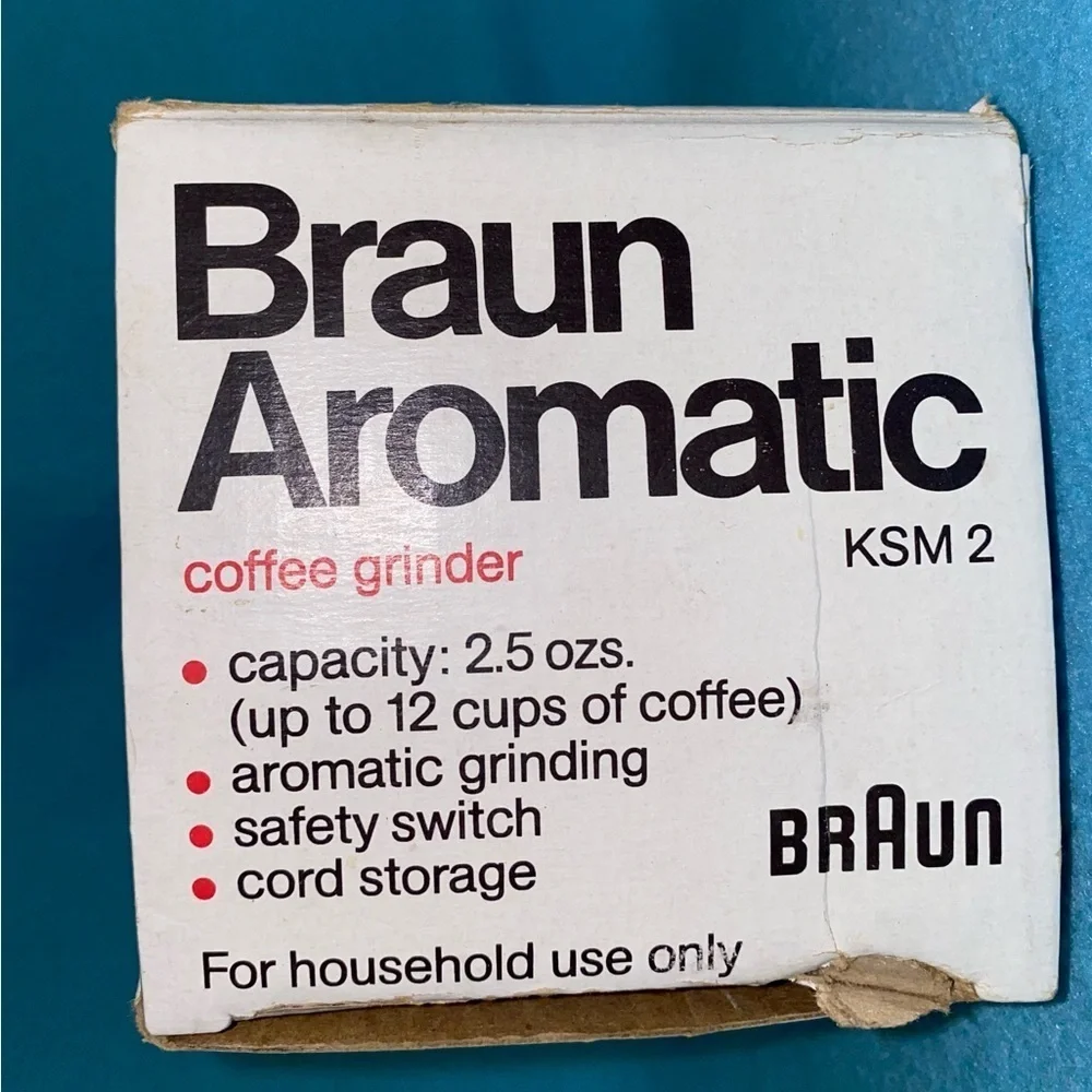 BRAUN Aromatic Coffee Grinder for coffee beans model #KSM 2 vintage tested white